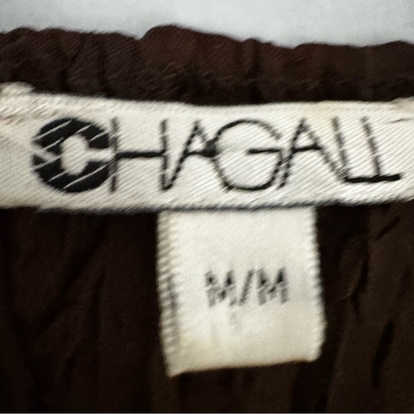 Chagall Brown Gold Crinkle Patchwork Mesh Stretch Top sheer sleeve Boho Artsy M - Picture 2 of 9